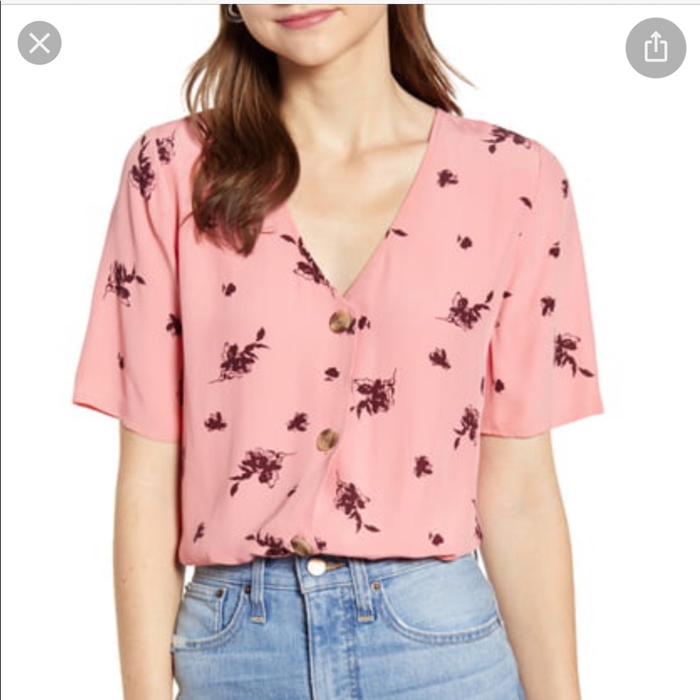 Something Navy Floral Button Down Top - image 1
